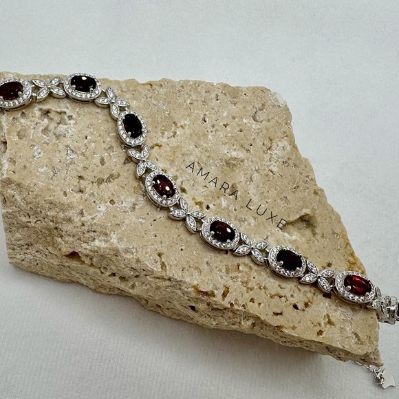 Garnet & Pave CZ Halo Bracelet - Picture 5 of 10